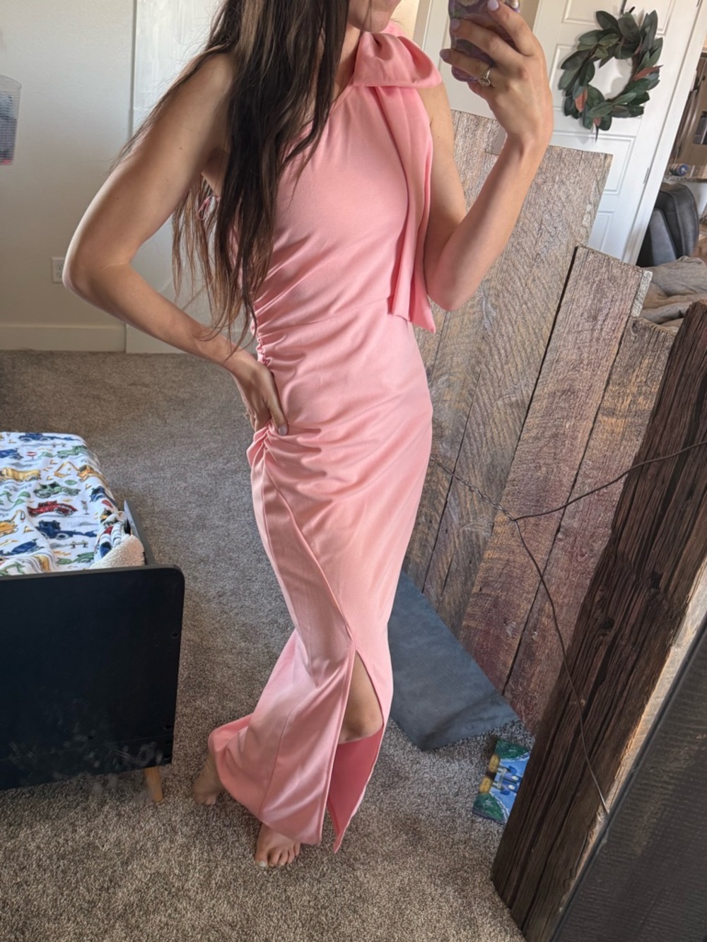 One-Shoulder Pink Maxi Dress